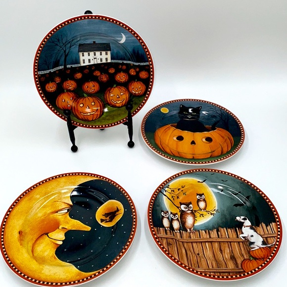 Sakura David Carter Brown Halloween Salad Plates - Picture 2 of 8
